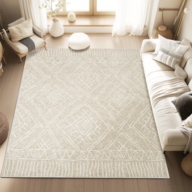 9x12 Washable Area Rug for Bedroom Living Room - Large Soft Boho Geometric Vintage Rugs,Non-Slip Indoor Floor Carpet for Living Bedroom Office Dining Room