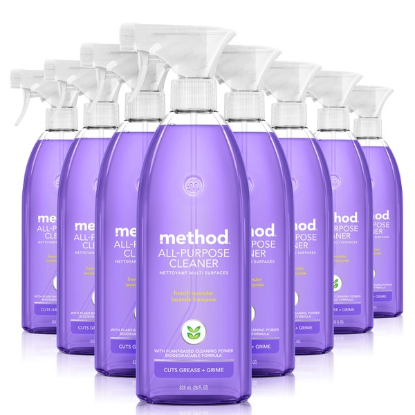 Method All-Purpose Cleaner Spray, French Lavender, Plant-Based and Biodegradable Formula Perfect for Most Counters, Tiles, Stone, and More, 28 oz Spray Bottles, (Pack of 8)