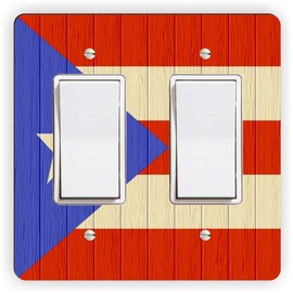 Puerto Rico Flag on Wood Design -Light Switch Plate Cover - Double GFI Double Rocker - Two Gang Switch Plate Cover Switch Plate Cover