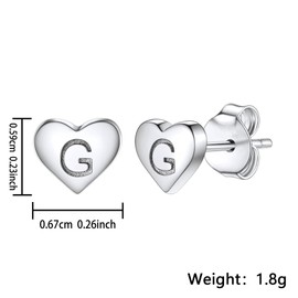 Delicate S925 Silver Heart Pendant Earrings Gift 26 Letter Initial A-Z Stud Erarrings For Women Girls Mum Daughter Sisters Friends Lover Birthday Christmas Party Silver Jewellery (G)