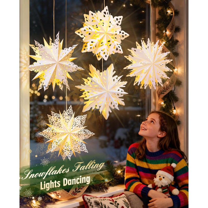 Luxspire 5 Pack Christmas Paper Star Lantern, 17.7” Hanging Paper