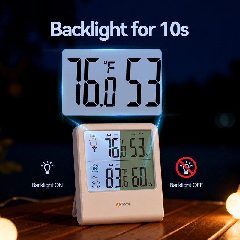 Indoor Outdoor Thermometer Hygrometer, Wireless Digital Temperature & Humidity Monitor