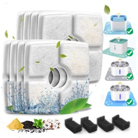 Cat Water Fountain Filter, 84 oz/2.5 L Replacement Filter for Automatic Pet Water Fountains, Cotton Activated Carbon Cat Fountain and Foam Filters (Square 8+4 Pack)