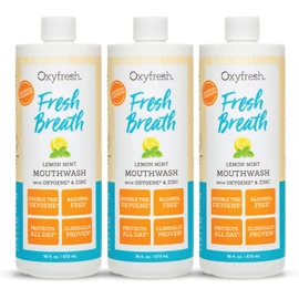 Oxyfresh Premium Lemon Mint Fresh Breath Mouthwash – Oral Rinse for Bad Breath – SLS & Fluoride Free Mouthrinse – Alcohol Free, Gentle Non Burning Mouthwash with Xylitol & Essential Oils, 3 Pack 16 oz