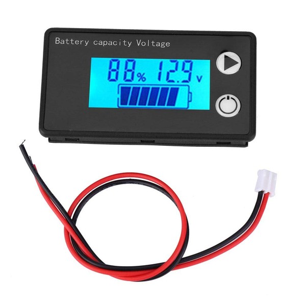 Monitor de batería LCD de 12 V, probador de capacidad de batería digital, batería de litio, visualización de porcentaje universal, voltímetro, indicador de voltaje (10-100 V) azul + temperatura)