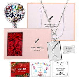 Oidea Womens Love Letter Envelope Necklace: Openable Promise Locket Message Necklace Gift Cards Set Mother's Day Christmas Valentine's Day Gifts for Mom Wife Her, Silver