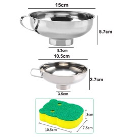 TheStriven Jam Funnel, Wide Mouth Funnel, Jam Funnel, Canning Funnel, Stainless Steel Funnel Set with Handle for Wide and Normal Cans for Jam, Dressing, with Cleaning Sponge, Pack of 3