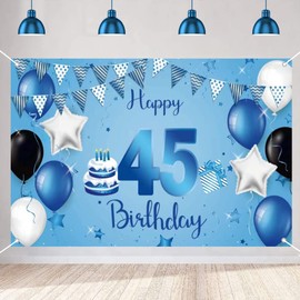 45th Birthday Banner for Man/Woman 45th Birthday Party Decoration, Fabric Sign Poster Unisex 45th Anniversary Party Background Banner Blue Wall/Garden Decoration Poster