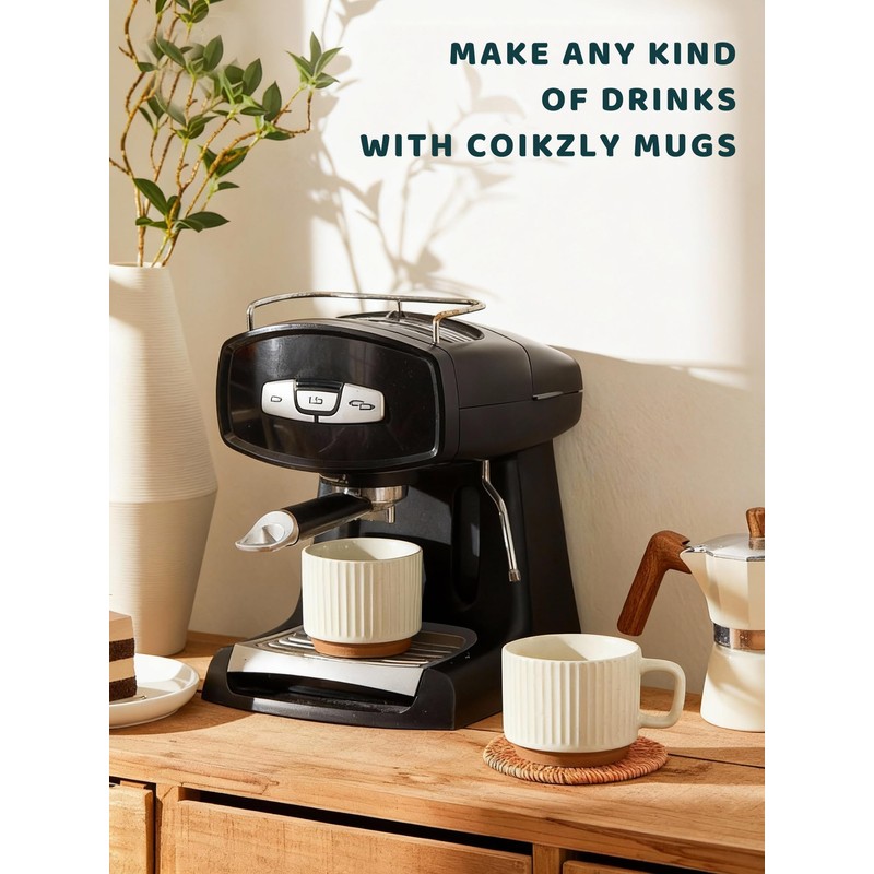 COIKZLY 10OZ Small Coffee Mugs with Stripe Patterns Set of