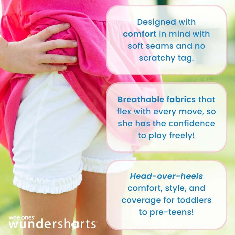 Wundershorts by Wee Ones Ruffle Modesty Cartwheel Shorts, 10-12Y, Light