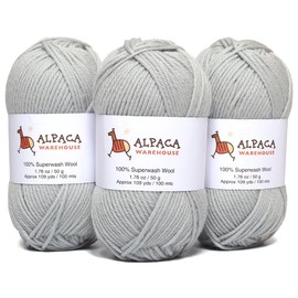 100% Pure Wool Yarn Superwash Set of 3 Skeins (150 Grams) DK Weight - Sourced Directly from Peru - Heavenly Soft and Perfect for Knitting and Crocheting (Dove Gray)