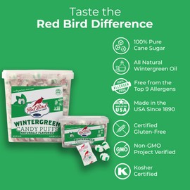Red Bird Wintergreen Mints, Individually Wrapped Candy, Gluten Free Breath Mints, 22 oz Tub