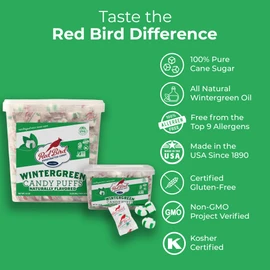 Red Bird Wintergreen Mints, Individually Wrapped Candy, Gluten Free Breath Mints, 22 oz Tub