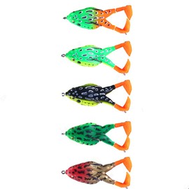 CENPEK 5pcs Frog Lures, Frog Crankbait Tackle, Frog Fishing Lures Soft Fishing Baits, Hollow Body 3D Eyes Frog Lure Weedless Swimbait with Hook for Bass Pike Snakehead Dogfish Salmon Musky