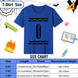 4Pcs Book Day Crayon Costume Set Including T-shirt Hat Socks Tutu Skirt for Kids for Story Book Day Dress Up for Cosplay Party Supplies (Blue, 7-8Years Old)