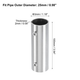 sourcing map 1Pcs 2-Way Straight Pipe Fitting Connector, Fit 1 Inch(25mm) OD Pipe Stainless Steel 100mm Length Structural Pipe Connector Chain Link Fence Clamp