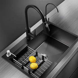 ARTLINE 16 Gauge Black Kitchen Sink, 3 Hole Stainless Steel Kitchen Sink, Drop In/Topmount Single Bowl Workstation Sink, Farmhouse Workstation Sink with Multiple Accessories (19.7 x 17.7in)