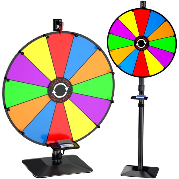 KOOV 24 Inch Spinning Prize Wheel Heavy Duty, 12 Slots Color Spin Wheel for Tabletop or Floor, Dry Erase Wheel Spinner with Tray, Markers, Eraser, Roulette Wheel of Fortune for Carnival, Trade Show