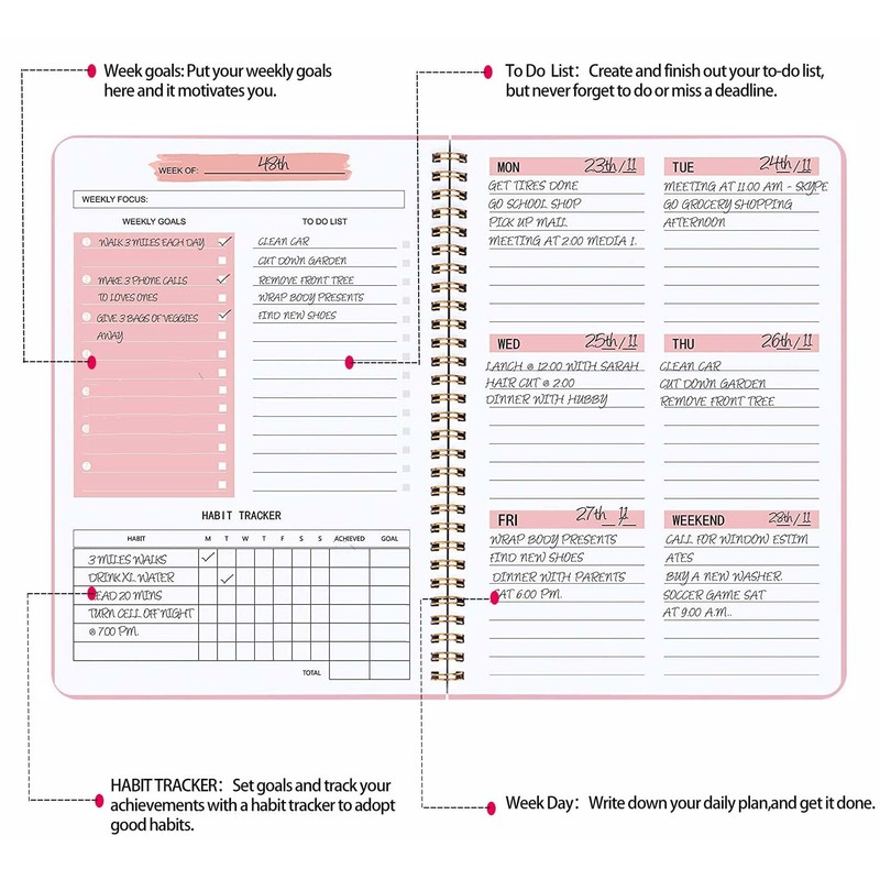 Moseem Weekly Planner Notebook, Undated A5 Planner Notebook Daily Planner
