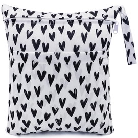FenFang Cloth Nappies Wet Bags, Nappy Bag, Wet Bag, Wet Bag, Organiser Bags, Large, Reusable, Waterproof with Zip for Baby Travel (White Heart), White Heart, Garment bag