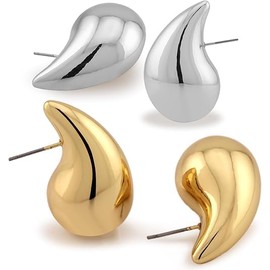 Set of 3 sizes Trendy Round Statement Drop Earrings for Women, Gold/Silver Colour, Metal, Geometric, Dangle, European Style (Gold)