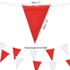 sourcing map 102ft Red White Bunting Banner, 45pcs Triangle Flags Pennant Banners for Indoor Outdoor Party Traffic Construction Warning