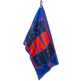 Bright Golf 16 x 24 Inch Golf Towel with Clip for Golf Bag, Great Gift Idea for Men and Women Golfers, Super Absorbent Microfiber Golf Towel (Best Dad Ever Red/Blue)