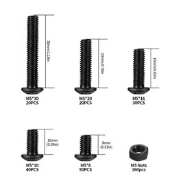 Set of 320 M5 Screws Set, Rounded Head Hex Screws Nuts Set, Hexagon Socket Screws with Nuts Set, Round Head Thread Screws Set, Alloy Steel Machine Screws Assortment Set