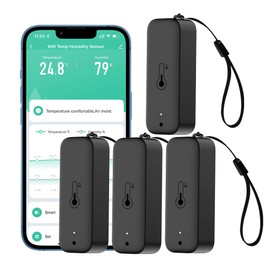 Wi-Fi Smart Thermometer Hygrometer: Wireless Temperature Humidity Sensor with App Alerts, Data Storage Export, Waterproof Remote Monitor for Cellar Greenhouse, Compatible with Alexa (4 Pack)