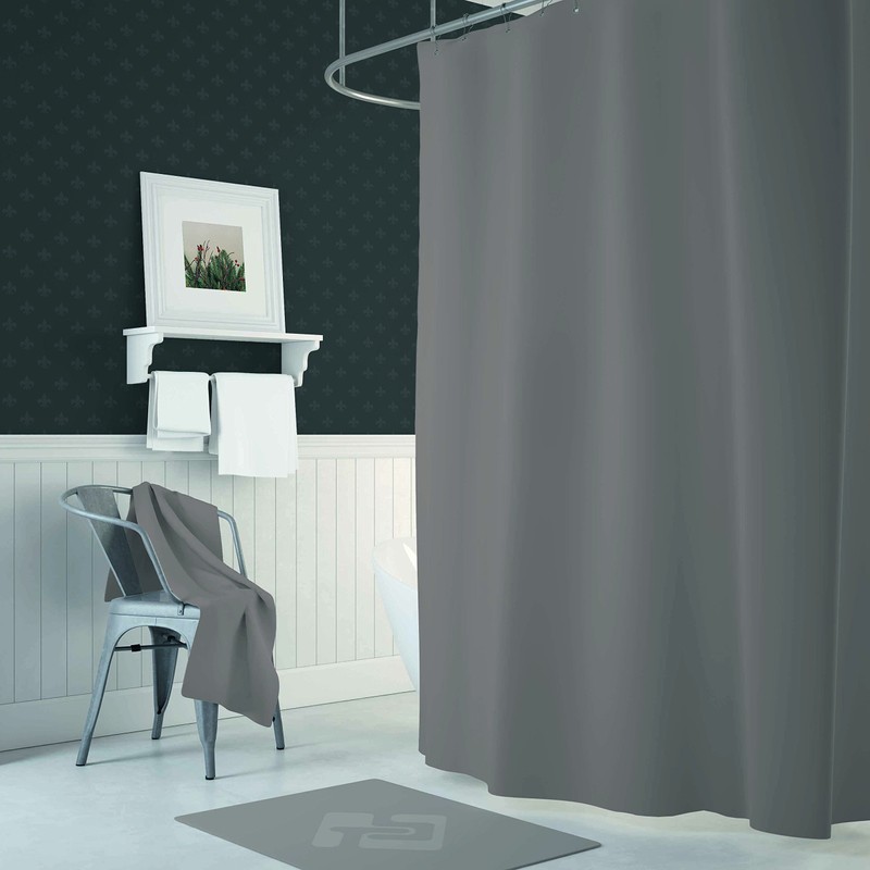 Tropik Home Narrow Width, Extra Long Grey Bathroom Fabric Shower