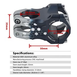 BESNIN MTB Vorbau 31,8 Fahrrad Vorbau 0 Grad 35mm 50mm Kurzer Lenkervorbau aus CNC-Aluminiumlegierung für Mountainbike, Rennrad, BMX, E-bike (Schwarz-Grau, 31,8x50mm)
