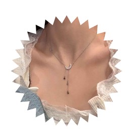 Cimenexe Bohemian Crystal Moon Star Choker Necklace Silver CZ Paved Crescent Moon Pendant Necklace Rhinestone Star Y Drop Necklace Small Crescent Moon Star Necklace Jewellery for Women, Zinc, No