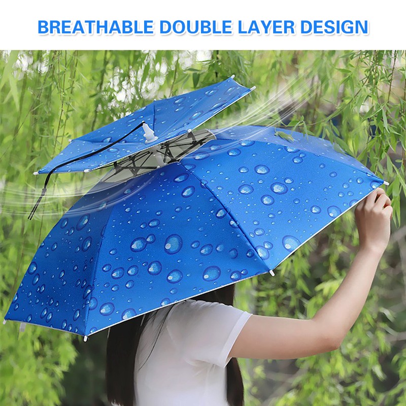 Double Layer Umbrella Hat Women Men Folding Sun Rain Cap