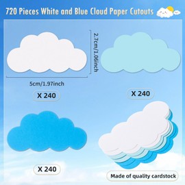 MixTeach 720 Pcs Small Cloud Cutouts Paper Cloud Shapes Cut Outs 2 Inch Cloud Die Cut Classroom Decoration for Bulletin Board School Home Craft Projects Birthday Party Wall Decor, White Blue
