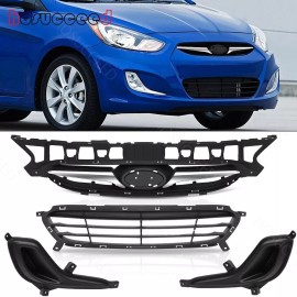 Unbranded 4PC Set 2014-2017 HYUNDAI ACCENT Front Bumper Upper Lower Grille & Fog Bezel NEW