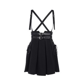 XKBHYD Gothic Pleated Halter Skirts High Waist Grunge Punk Midi Skirts Adjustable Bandage Harajuku Black Strappy Skirt