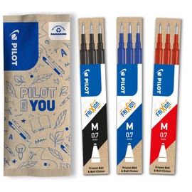 Pilot FriXion Gel Rollerball Pen Refills, 0.7 mm, Pack of 9, Black/Red, with Erasable Ink, Compatible with FriXion Ball and FriXion Clicker, Medium Thickness