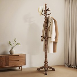 WOOW DEPOT 74" Wooden Coat Rack Stand Coat Tree Freestanding With 11 Hooks, Heavy Duty Wood Coat Rack Stand for Entryway Hallway Foyer Office Bedroom,Walnut