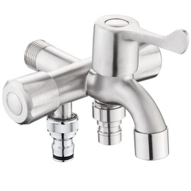 Jeonestan 3 Branch Faucet, Stainless Steel Washing Machine Faucet, 3-way Stop Faucet, Includes Standard G1/2 Connection Hose, Three Mouth Side Faucet, Surface Treatment, Corrosion Resistant, For