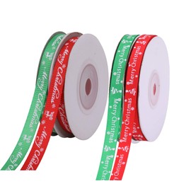 WedDecor Christmas Decorations Grosgrain Red and Green Colors Ribbon for Xmas Gift Wrapping Winter Holidays Printed Merry Christmas Ribbons, 10mm, 40 Yards