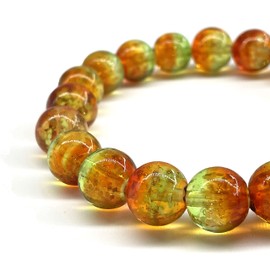 Keruide 20 PCS 12mm Bicolor Luminous Glass Beads for DIY Craft Bracelets Necklace Jewelry Making CraftBeads for Gift, Gold Sand Round Loose Beads Glow in The Dark, Crystal Stretch Cord, Green Orange
