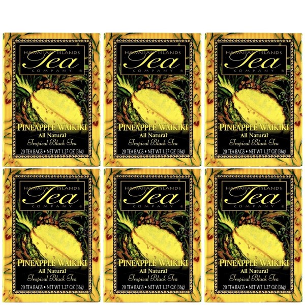 Hawaiian Islands Pineapple Waikiki Tropical Black Tea, All Natural - 20 Teabags Per box (120 Tea Bags (Pack of 6))