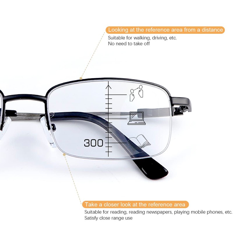 Vepiant Photochromic Progressive Multifocus Reading Sunglasses UV400 Protection Multifocal Trifocal