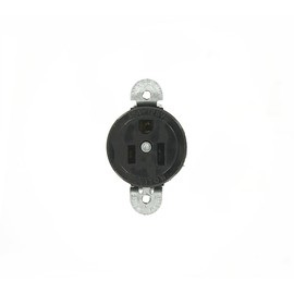 Leviton 5258-SS 15 Amp, 125 Volt, Short Strap Single Receptacle, Straight Blade, Heavy Duty Spec Grade, Grounding, Black