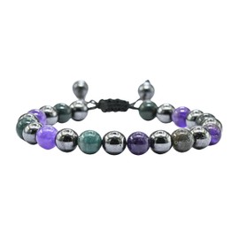 Blood Pressure Control Bracelet - Bloodstone Amethyst Hematite Bracelet Set for Men Women Healing Calming Anxiety Stress Relief Gifts Pulseras Para Hombres Mujer Stocking Stuffers (Adjustable)