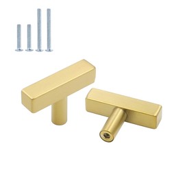 Brushed Brass Cabinet Knobs Drawer Pulls Furniture Hardware - Goldenwarm LS1212GD Square Gold Kitchen Drawers Cabinet Door Handle Bathroom Cabinet Pulls Stainless Steel 15 Pack …