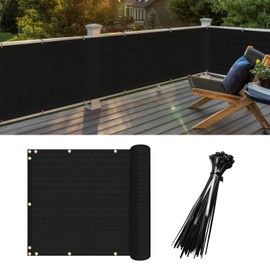 FLORALEAF Balcony Screen Privacy Fence Cover Sun Shade Deck Fence for Deck Patio Backyard Outdoor Pool Porch Railing with Zip Ties Black, 2.5'x18'