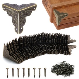 ADNEWX Pack of 40 Antique Furniture Corners, Corner Protectors, Metal, 25 mm, Table Corner Protectors for Boxes, Furniture, Shelf, Table Edge Protection, Vintage Bronze Antique Look, 160 Matching