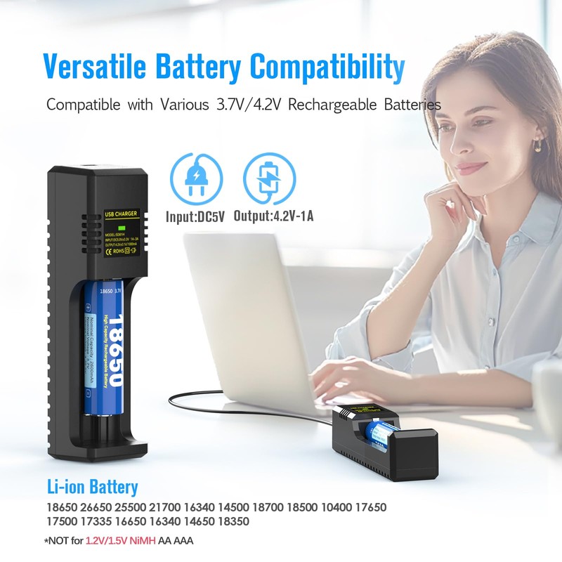 18650 Battery Charger, Universal Intelligent Li-ion Charger for 3.7V Rechargeable