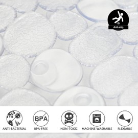 Yeahshion Bathtub Mat Non Slip 69x39cm Shower Mats Non Slip Anti Mould, Bath Mat for Tub with Drain Holes & Suction Cups, Machine Washable, Transparent Clear Oval Goose Soft Stone Bathtub Mats